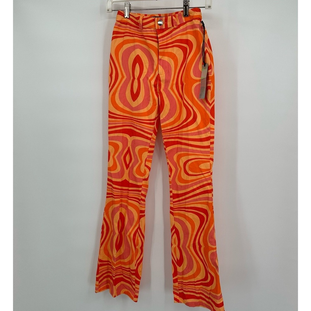 Womens Y2K Psychedelic Pants Size XS Retro Mod Groovy Bold‎ Indie Sleaze Hippie